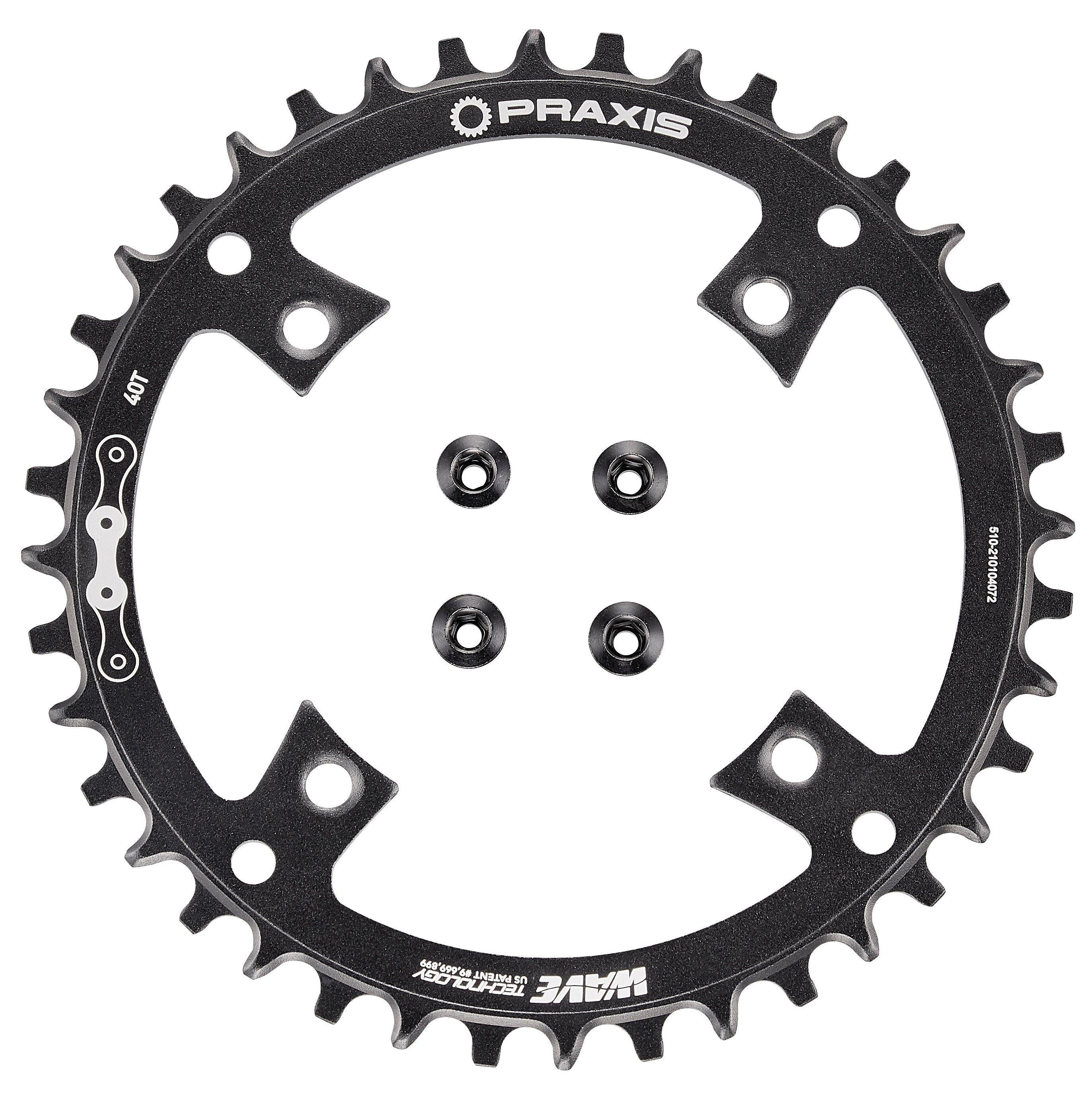CHR TURBO, 40T, 10/11-SPD, 104BCD, 1X RING, ALLOY, W/ CHAINRING BOLTS, PRAXIS